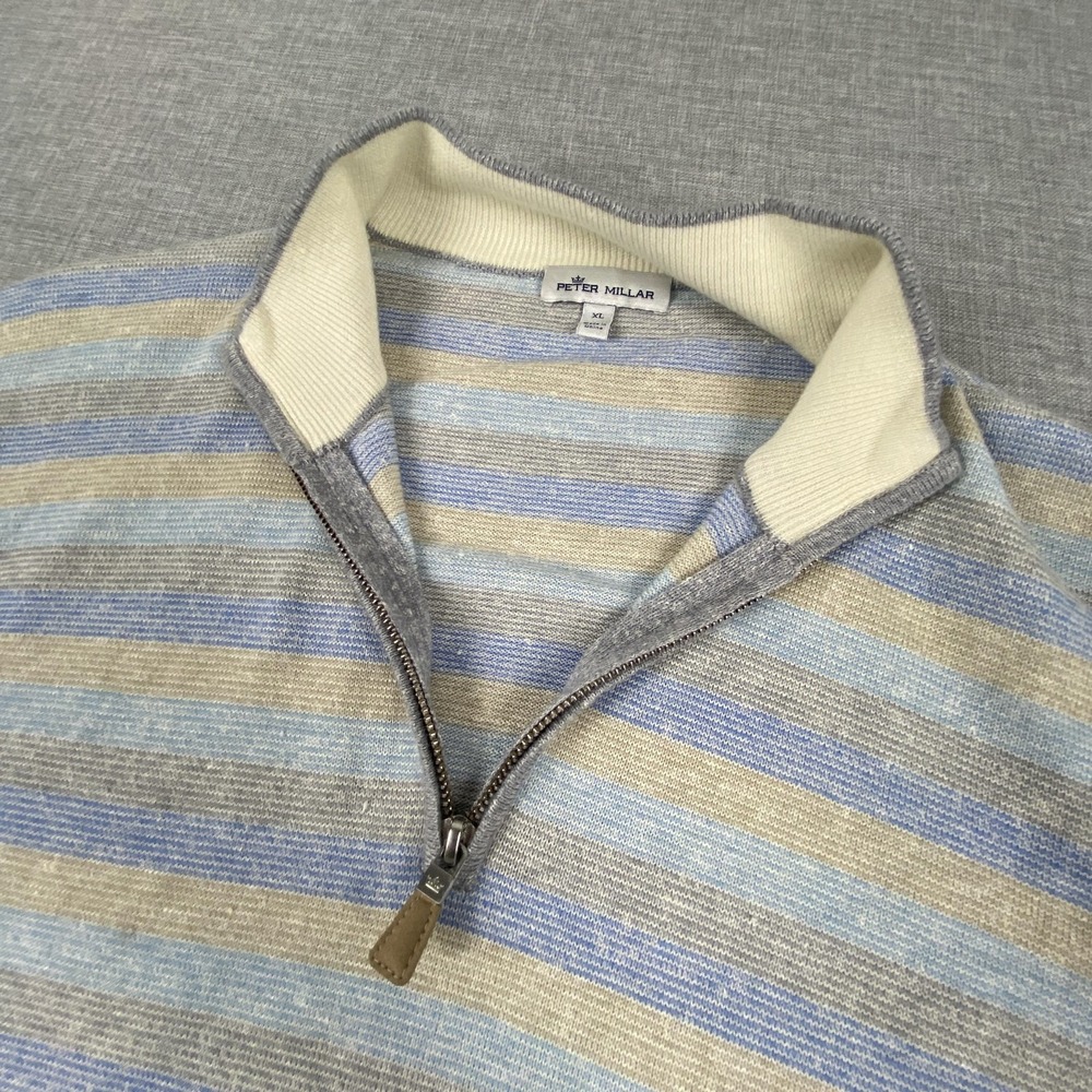 Peter Millar Sweater Mens XL Multicolor 1/4 Zip‎ Mock Neck Wool Linen Pullover